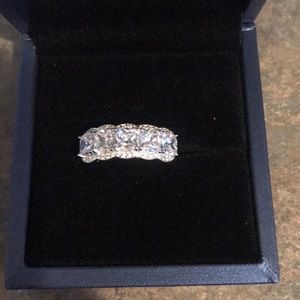 Italo Halo Cushion White Sapphire Wedding Band